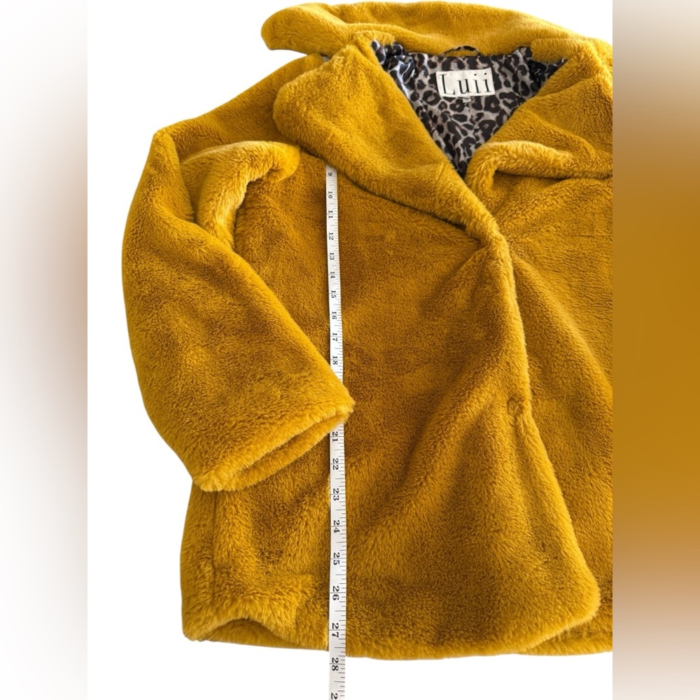 LUII "Jackie" Faux Fur Jacket in Yellow Mustard and Cheetah Lined- Large - Picture 8 of 12